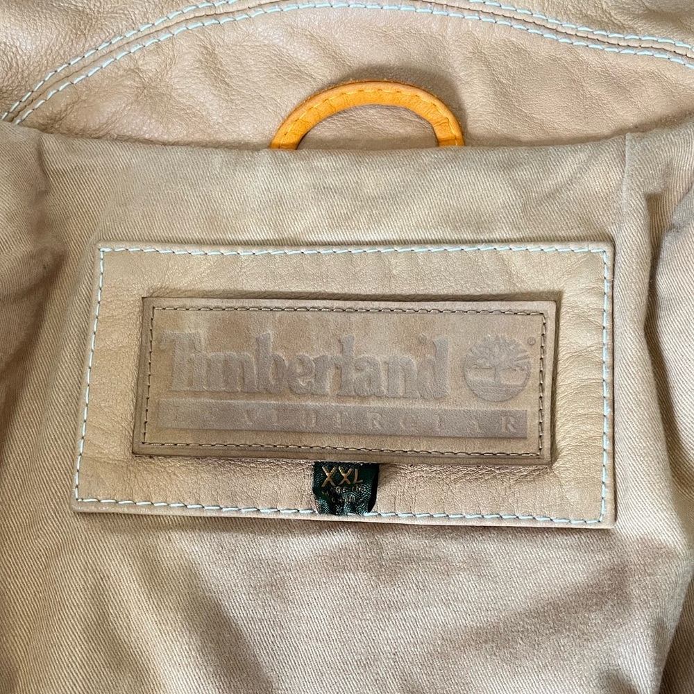 Timberland Tan Leather Vintage Logo Bomber Jacket XXL - Picture 8 of 11